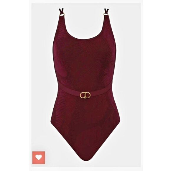 Jessika Allen  Sz 10 Burgundy Tank Belted swimsuit - Picture 1 of 7